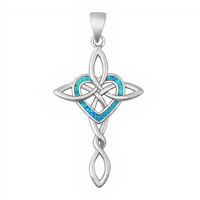 Billede af Keltisk kors med hjerte i Opal - 40mm - u/kæde