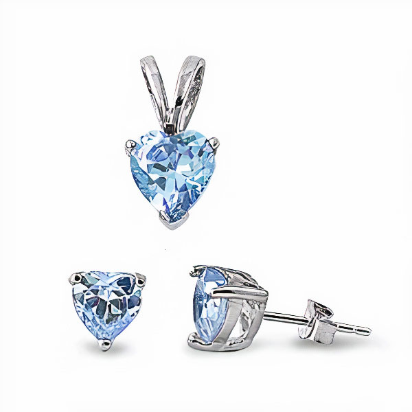 Hjerte smykkesæt med Lyse blå Zirkonia – u/kæde