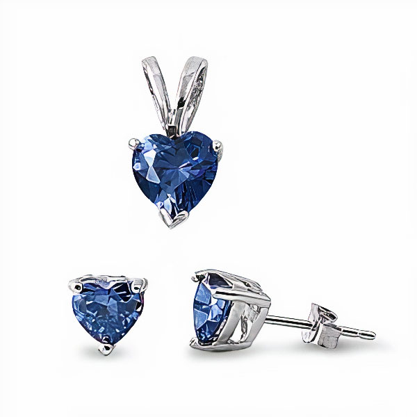 Hjerte smykkesæt med Safir blå Zirkonia – u/kæde
