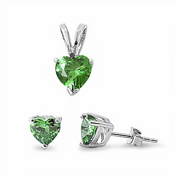 Hjerte smykkesæt med Grøn Zirkonia – u/kæde