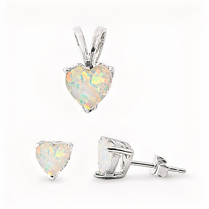 Hjerte smykkesæt med Opal – u/kæde
