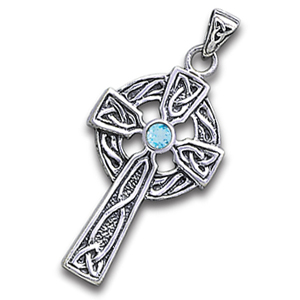 Billede af Keltisk kors med Blå Topas - 47mm - u/kæde