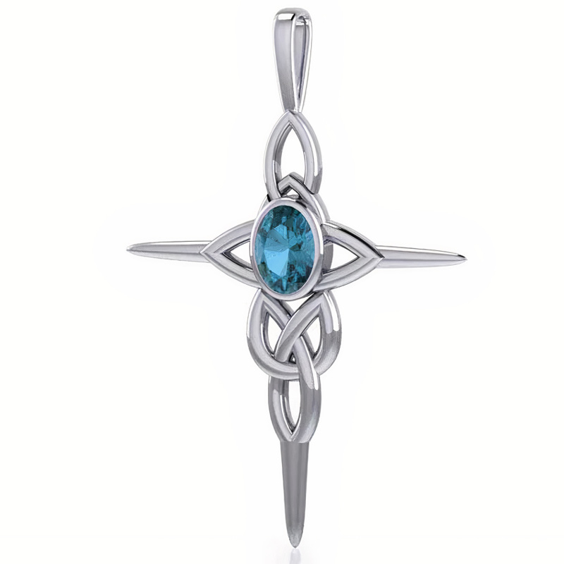 Billede af Keltisk kors med Blå Topas - u/kæde