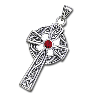 Billede af Keltisk kors med Rød Granat - 47mm - u/kæde