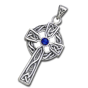 Keltisk Kors med Safir - 47mm - u/kæde