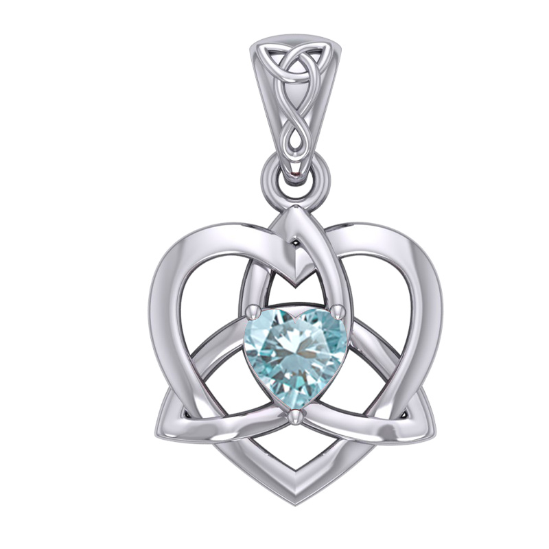 Billede af Vedhæng Keltisk Hjerte / Treenighedssymbolet med Blå Topas - 26mm - u/kæde
