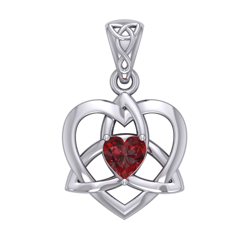 Billede af Vedhæng Keltisk Hjerte / Treenighedssymbolet med Rød Granat - 26mm - u/kæde