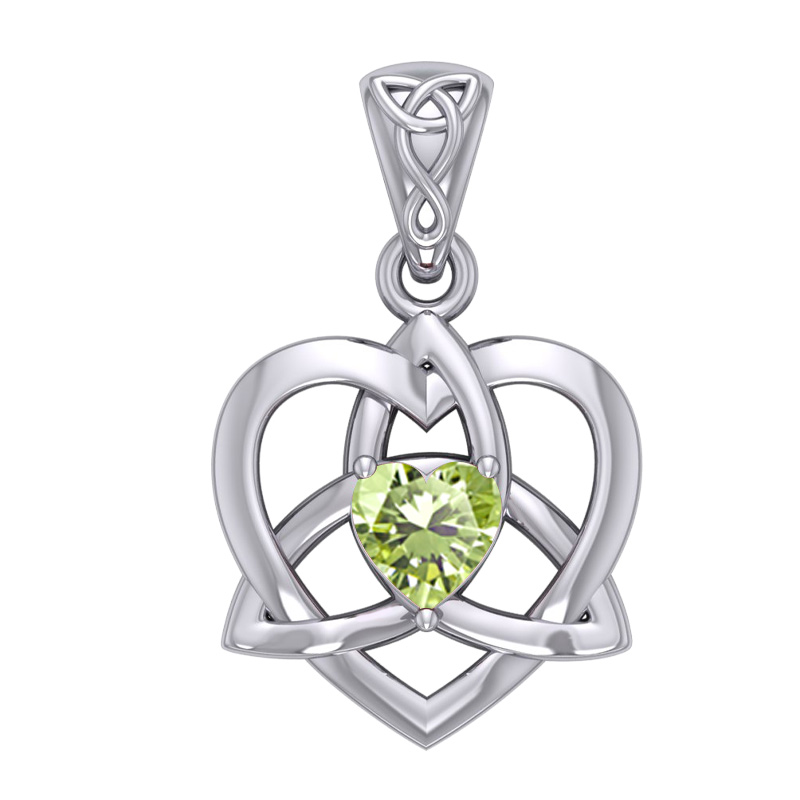 Billede af Vedhæng Keltisk Hjerte / Treenighedssymbolet med Peridot - 26mm - u/kæde