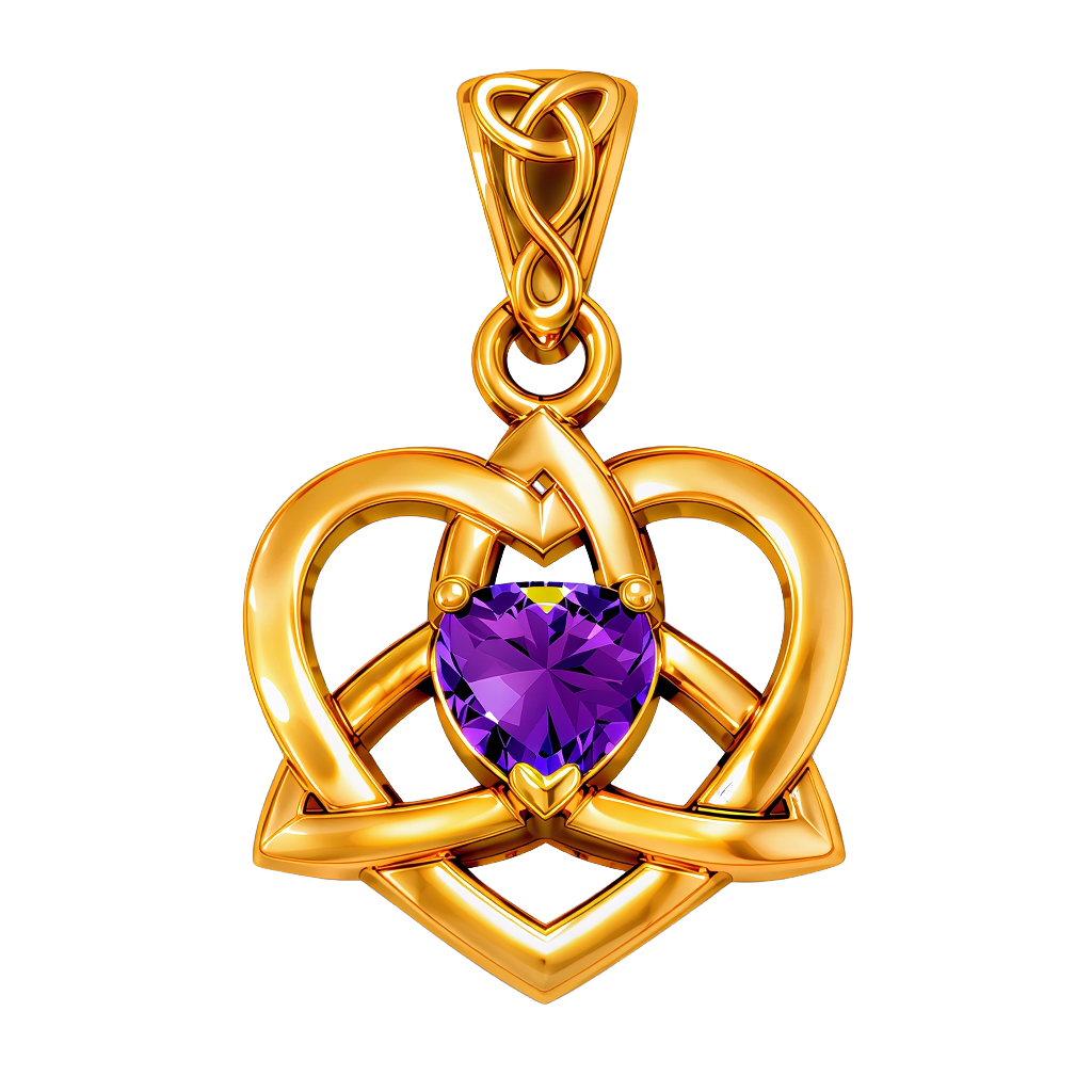 Vedhæng Keltisk Hjerte / Treenighedssymbolet med Ametyst - 26mm - u/kæde
