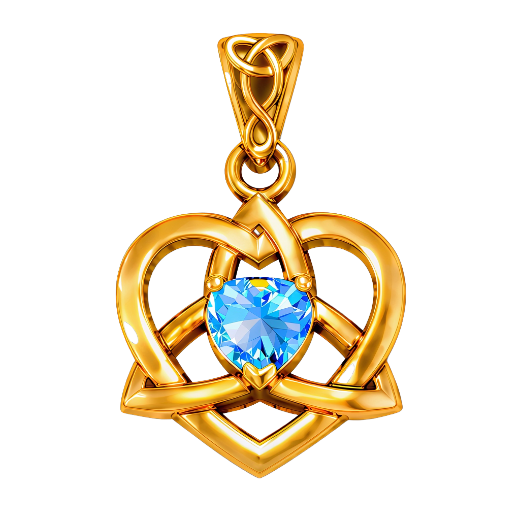 Vedhæng Keltisk Hjerte / Treenighedssymbolet med Blå Topas - 26mm - u/kæde