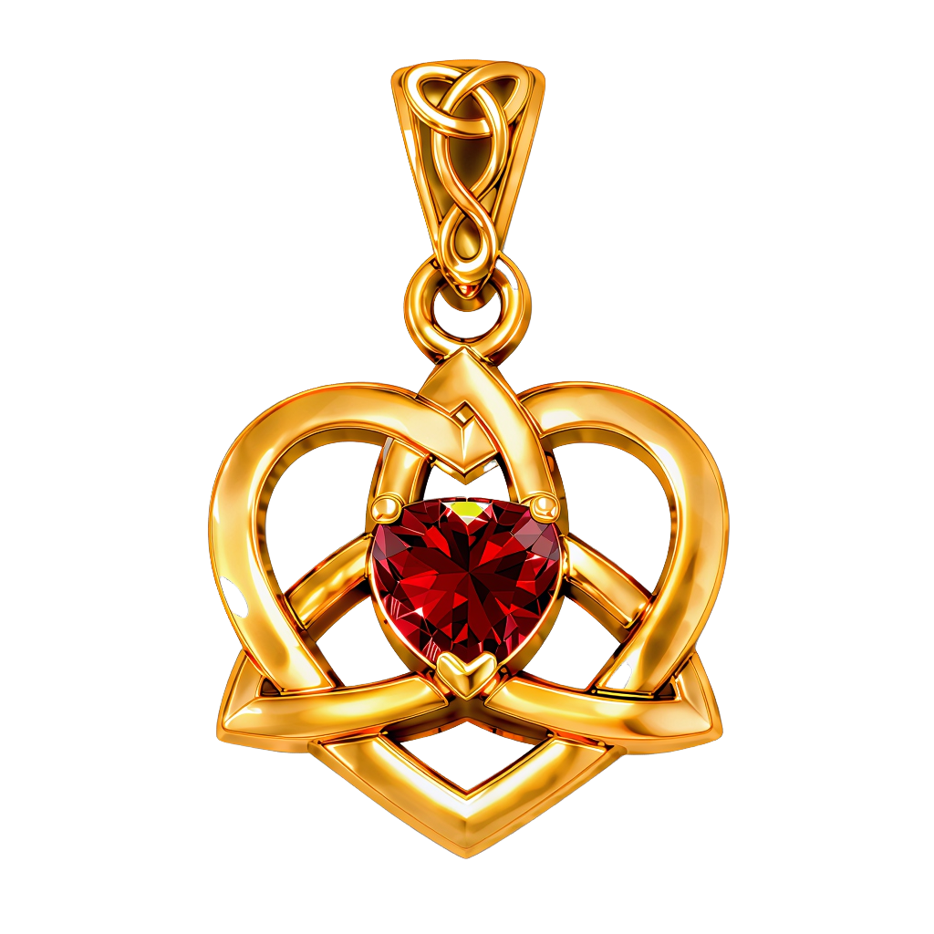 Vedhæng Keltisk Hjerte / Treenighedssymbolet med Rød Granat - 26mm - u/kæde