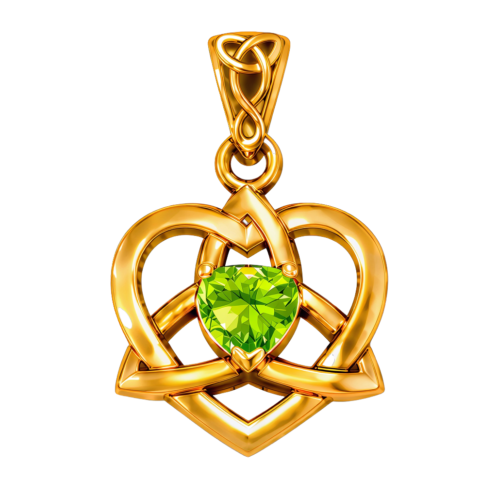 Vedhæng Keltisk Hjerte / Treenighedssymbolet med Peridot - 26mm - u/kæde