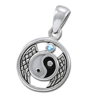 Yin Yang vedhæng med Blå Topas - u/kæde