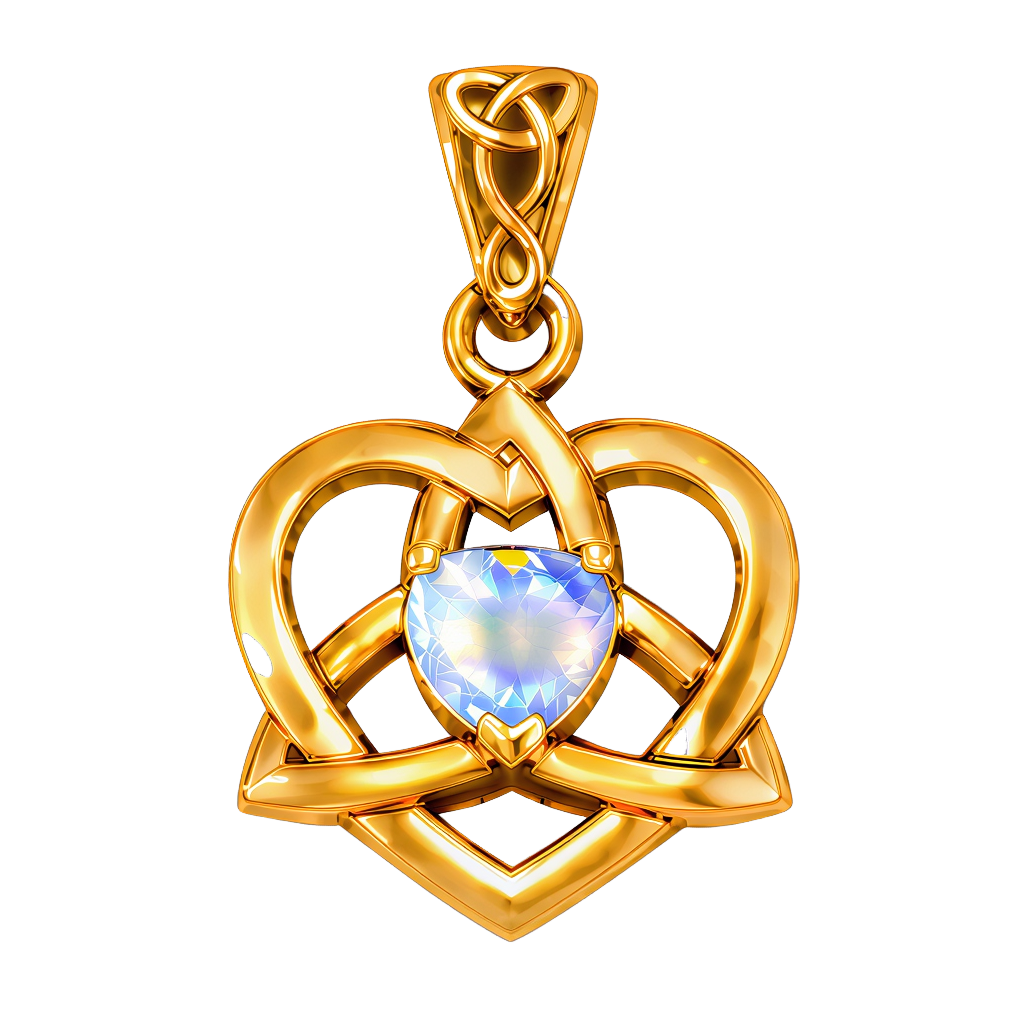 Vedhæng Keltisk Hjerte / Treenighedssymbolet med Månesten - 26mm - u/kæde