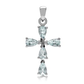 Kors med 5 Akvamarin - 25mm - u/kde