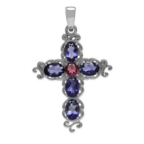 Kors med Iolit og Rhodolit - 37mm - u/kde
