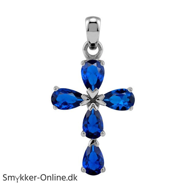 Kors med 5 Safir - 25mm - u/kde