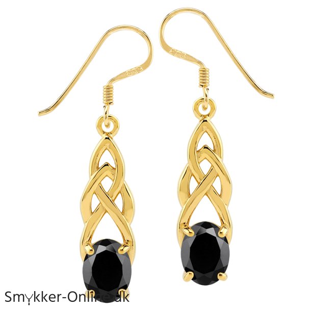 reringe med Sort Onyx - 32mm - pr par - Forgyldt