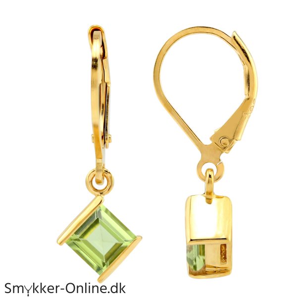 reringe med Peridot - 25mm - pr par - Forgyldt
