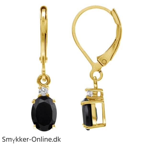 reringe med Sort Onyx - 26mm - pr par - Forgyldt