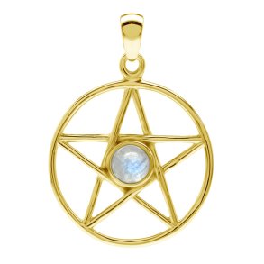 Vedhng Pentagram med Mnesten - 32mm u/kde - Forgyldt - 18 karat guld