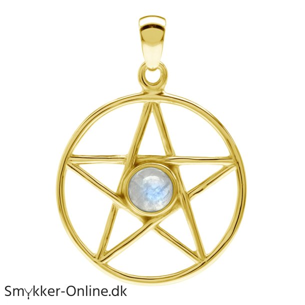 Vedhng Pentagram med Mnesten - 32mm u/kde - Forgyldt - 18 karat guld