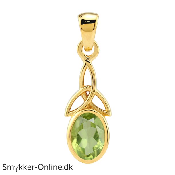 Keltisk vedhng med Peridot og Treenighedssymbol - 27mm - u/kde - Forgyldt