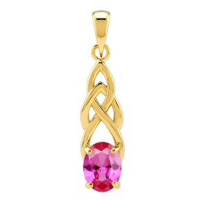 Keltisk vedhng med Pink Turmalin- 30mm - u/kde - Forgyldt