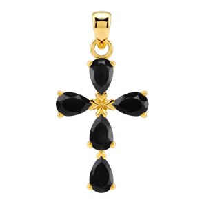 Kors med 5 Sort Onyx - 25mm - u/kde - Forgyldt