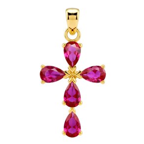 Kors med 5 Rubin - 25mm - u/kde - Forgyldt