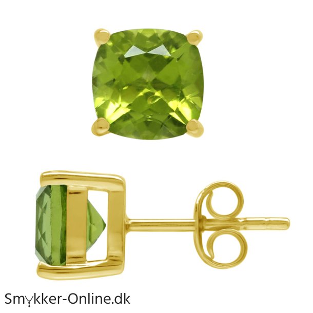 restikker med Peridot - 8mm - pr par - Forgyldt