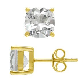 restikker med Klar Topas - 8mm - pr par - Forgyldt