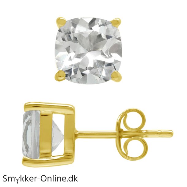restikker med Klar Topas - 8mm - pr par - Forgyldt