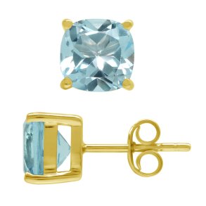 restikker med Bl Topas - 8mm - pr par - Forgyldt