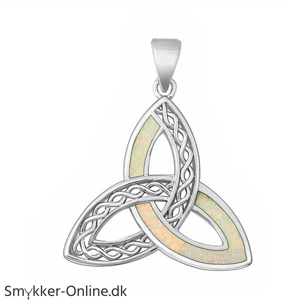 Vedhng med Triquetra - Treenighedssymbolet og Opal - 30mm - u/kde