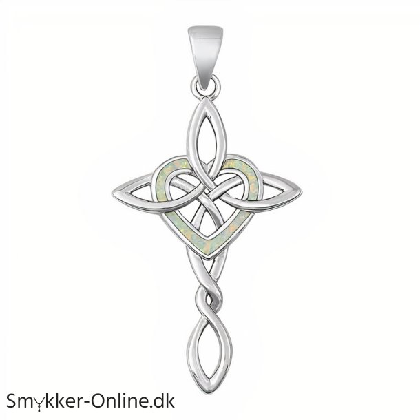 Keltisk kors med hjerte i Opal - 40mm - u/kde