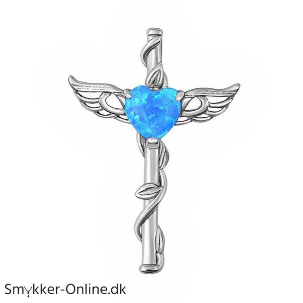 Caduceus vedhng med Opal Hjerte - 31mm - u/kde