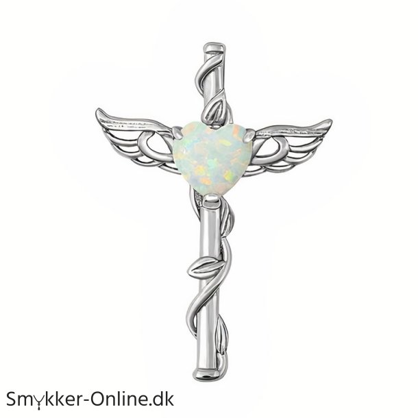 Caduceus vedhng med Opal Hjerte - 31mm - u/kde