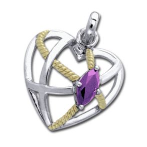 Vedhng Hjerte med Lilla Ametyst - 27mm - u/kde