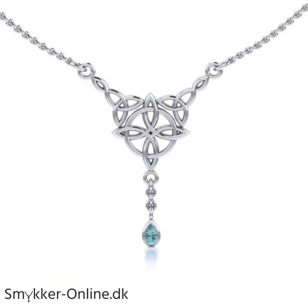 Halsk�de med Keltisk 4 punkts knude og Bl� Topas