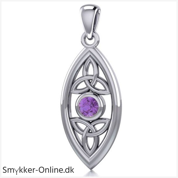 Vedhng med Triquetra - Treenighedssymbolet og Ametyst - 32mm - u/kde