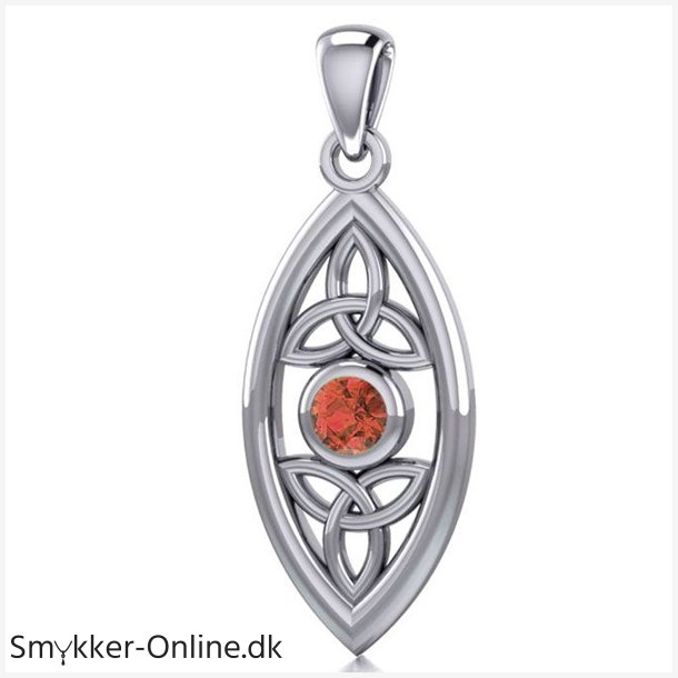 Vedhng med Triquetra - Treenighedssymbolet og Rd Granat - 32mm - u/kde