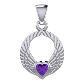 Vedhng Englevinger - med Ametyst hjerte - 23mm - u/kde