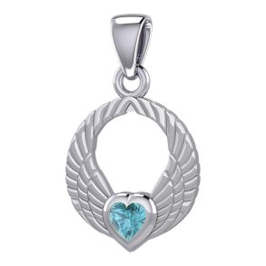 Vedhng Englevinger - med Bl Topas hjerte - 23mm - u/kde