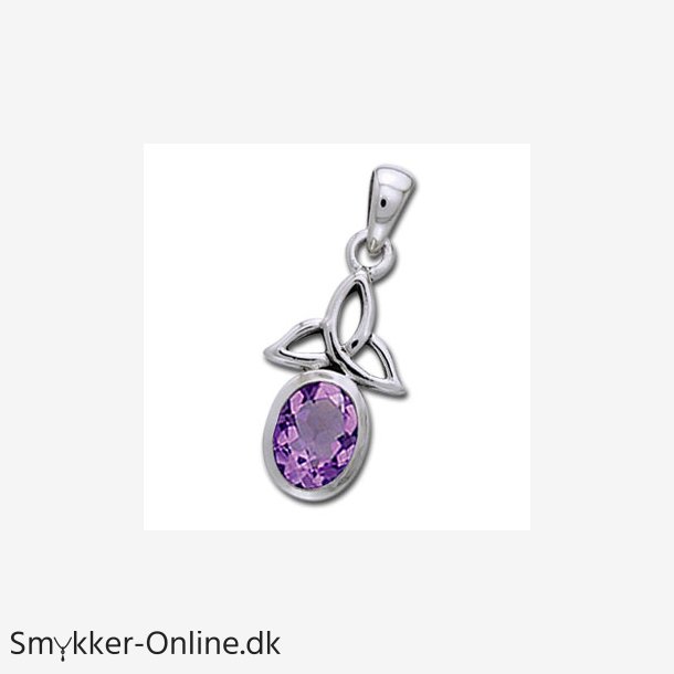 Vedhng med Triquetra - Treenighedssymbolet og Lilla Ametyst - 24mm - u/kde
