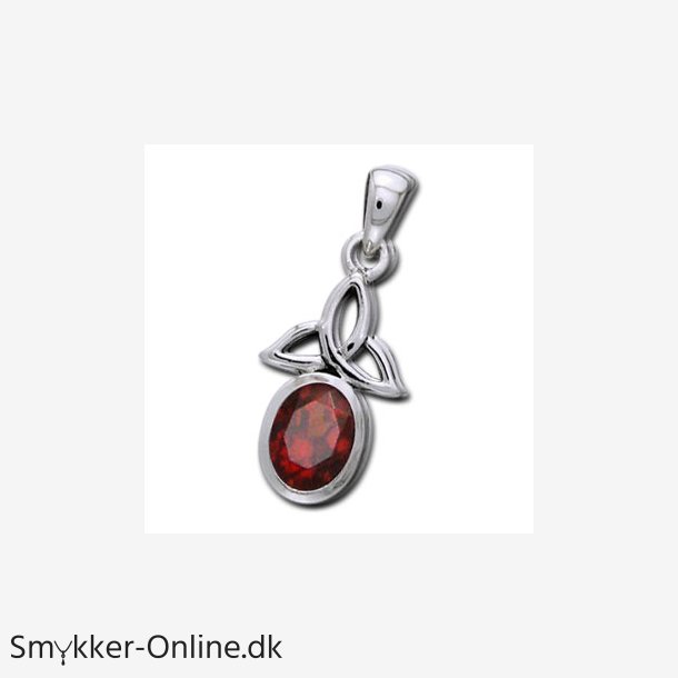 Vedhng med Triquetra - Treenighedssymbolet og Rd Granat - 24mm - u/kde