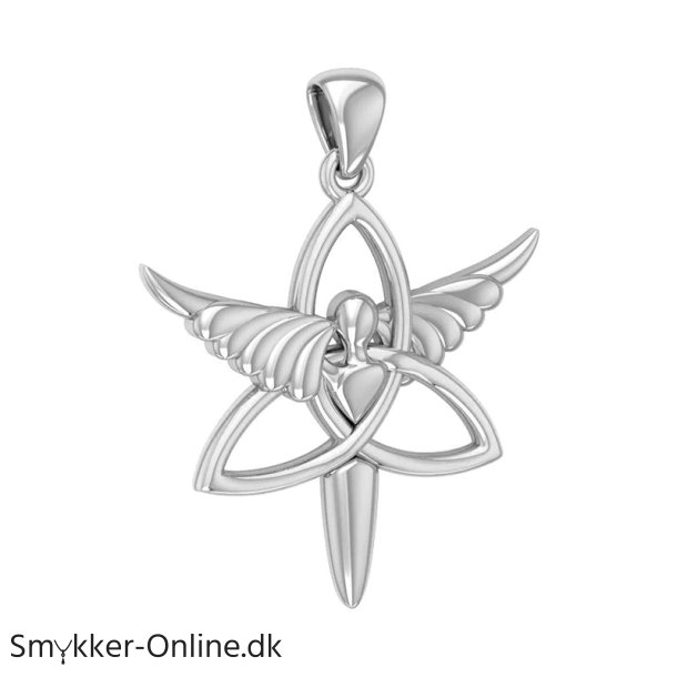 Vedhng med Engel og Triquetra - Treenighedssymbolet - 47mm - u/kde