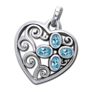 Vedhng Hjerte med Bl Topas - 24mm - u/kde