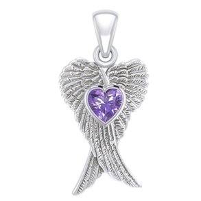 Vedhng Englevinger - med Ametyst hjerte - 26mm - u/kde