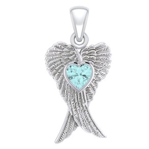 Vedhng Englevinger - med Bl Topas  hjerte - 26mm - u/kde